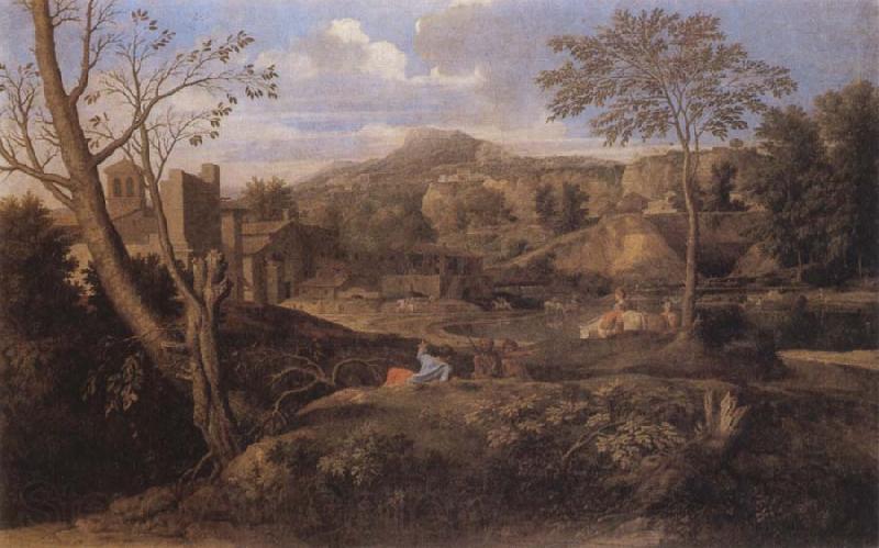 Nicolas Poussin Landscape with Three Men Norge oil painting art